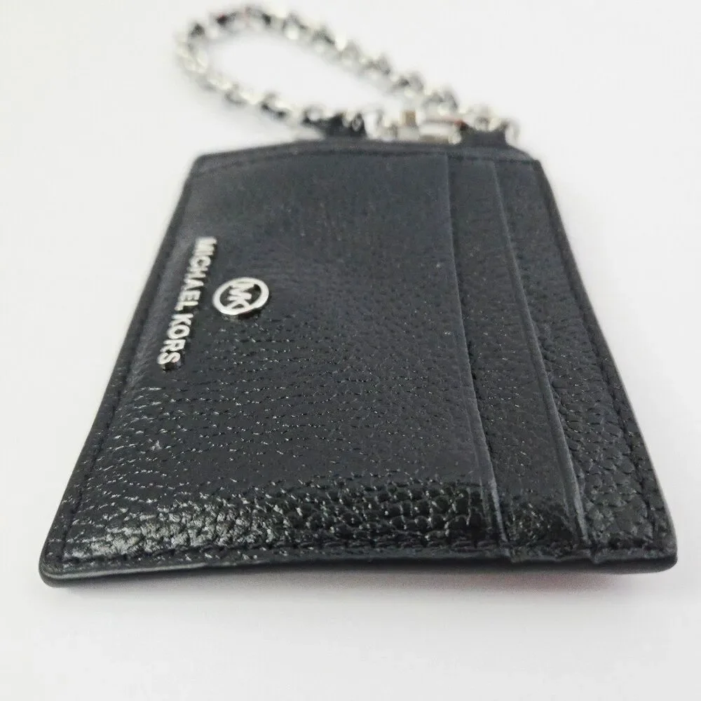 Michael Kors Black & Silver Jet Set Charm Small Leather ID Chain Card Holder